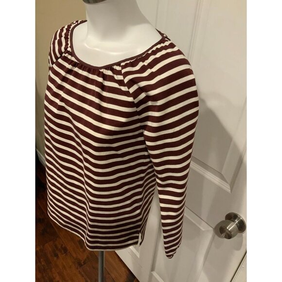 J. Crew Maroon & White Striped Shirt with Tie Back, Size XXS, NWT! - Picture 2 of 5